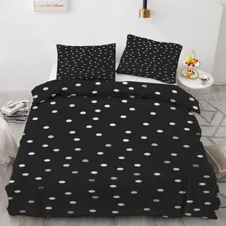 Generisch Polka Dots Bettwäsche 135x200cm 2 teilig, Weiß Punkte Schwarz Bettbezug mit Reißverschluss, Weich & Bügelfrei, Modern Minimalistisch Bettwäsche Set Microfaser mit 1 Kissenbezug 80x80 cm