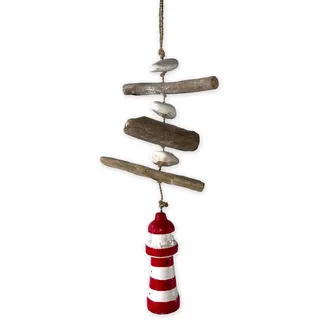 Mobile Windspiel Maritim, Motive Herz, Anker, Seestern, Leuchtturm, großer Seestern und Seepferd, aus Holz und Stein, Maritime Dekoration fürs Schlafzimmer, Wohnzimmer, den Garten (Leuchtturm)
