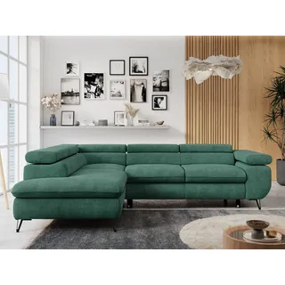 MKS Meble Ecksofa Wohnlandschaft L-Form mit Schlaffunktion und Bettkasten, Schlafsofa mit Bettkasten, Sofa mit Einstellbare Kopfstützen, Peter L... - Grün
