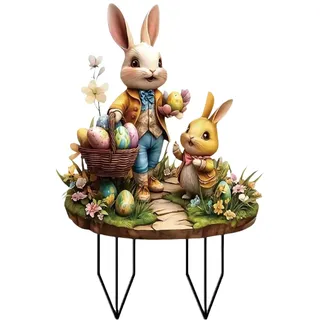 Kashyke Osterdeko Outdoor, Gartenstecker Ostern, Vintage Garten Oster Deko Außen, Ausgefallene Osterhase Osterdeko Frühlingsdeko Draußen Groß Hase Ostereier Gartendeko für Draussen XXL (#08)