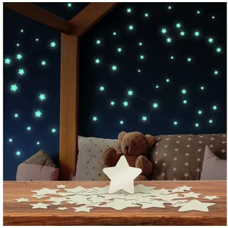 lilimaus Wandsticker Leuchtsterne selbstklebend - Sternenhimmel fürs Kinderzimmer (100 St), laden tagsüber Licht & leuchten nachts sanft - ohne Strom grün