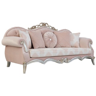 Casa Padrino Luxus Barock Wohnzimmer Sofa mit dekorativen Kissen Rosa / Silber / Gold 230 x 90 x H. 105 cm - Prunkvolle Möbel im Barockstil