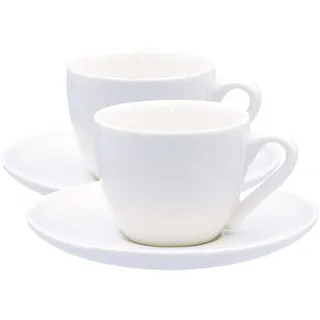 Mahlwerck Ristretto Cups, Espresso Tasse, Mokkatasse, Kaffeetasse, italienisches Design, Porzellan, Gastroqualität, spülmaschinenfest, dickwandig, 80ml, 2er Set mit Untertasse, Pearl White