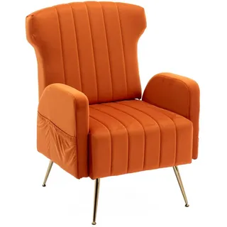 LVHOM Sessel Nadelstreifen Loungesessel (dicke Polsterung mit Samtbezug, golden Metallbeinen und 2 Seitentaschen, 1-St), für Wohnzimmer, Büro, Schlafzimmer, Wartezimmer, Lobbys