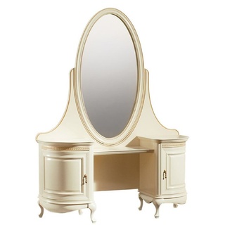 Casa Padrino Luxus Barock Schminktisch Creme / Gold 134 x 45 x H. 180 cm - Prunkvoller Friesiertisch mit ovalem Spiegel - Luxus Qualität