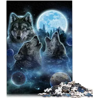 DREI Wölfe und Vollmond-Puzzles 1000 Teile für Erwachsene und Kinder von Papppuzzles für Erwachsene und Kinder ab 12 Jahren, 26 x 38 cm