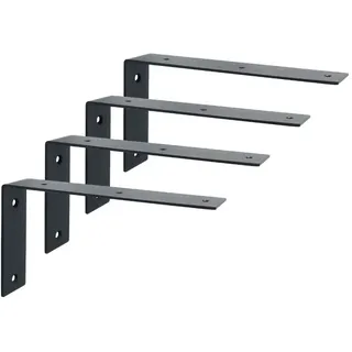 Mooche Schwarze Regalhalterungen, 4 Stück, Breite L-Förmige Wandhalterungen für Regale, Edelstahl, 90° Rechtwinklig, Regalträger für Holz (226 x 126 mm)