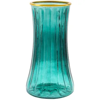 Gemsaya Groß Vase 23.5cm Hoch, Durchscheinend Grün Glasvasen für Tischdeko, Modern Blumenvase Tulpenvase Vase mit Gold Linie für Home Office Hochzeit Party Dekor Geschenk