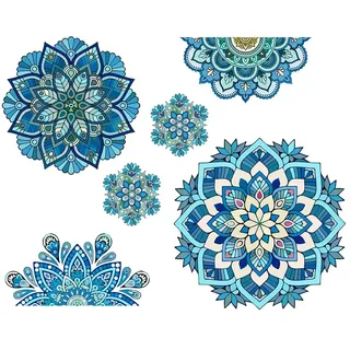 SUPERDANT Blauer Mandala Wandtattoo Boho Mandalan Wandsticker Muster Wandaufkleber Mandala Figur Vinyl Wandsticker Für Kopfteil zum Aufkleben Für Schlafzimmer Wohnzimmer Yoga