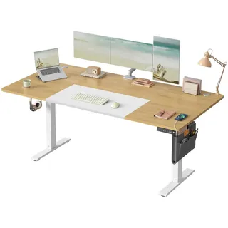 Songmics Höhenverstellbarer Schreibtisch 180 x 80 cm Goldeichenfarben