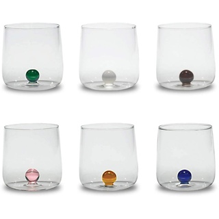 Zafferano Bilia Tumbler Set 6 Wassergläser transparent mit Kugel in 6 verschiedenen Farben