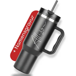 Milu Thermobecher 1200ml mit Strohhalm und Henkel – Ostergeschenke für Frauen & Männer I Geschenk Ideen Papa, Mama, Freund, Freundin I Geschenkideen zum Vatertag Muttertag I Geschenke Opa & Oma
