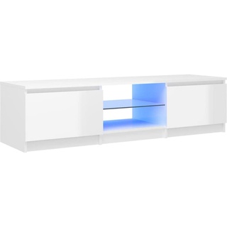 vidaXL TV Schrank mit LED-Leuchten Lowboard Sideboard Fernsehschrank Fernsehtisch TV Möbel Tisch Board HiFi-Schrank Hochglanz-Weiß 140x40x35,5cm