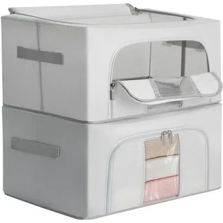 AiQInu Aufbewahrungsbox Kleidung 2er-Set – Kleiderboxen Aufbewahrung mit Metallrahmen, faltbar, 24L pro Box (40x30x20cm), für Kleiderschrank faltbar & Bettwäsche Aufbewahrung