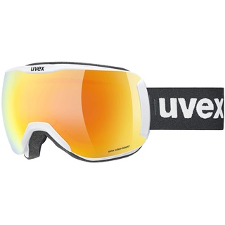 uvex downhill 2100 CV - Skibrille für Damen und Herren - konstraststeigernd - verzerrungs- & beschlagfrei - white matt/orange-green - one size