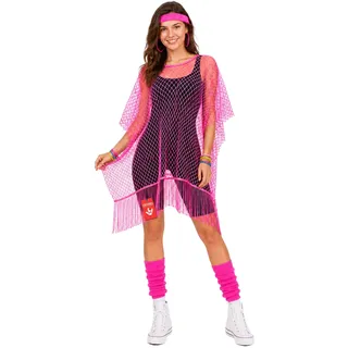 Fun Shack 80er Jahre Kostüm Damen, Neon Halloween Kostüm Damen | Neonfarbenes Netzoberteil, Leuchtendes Rosa, Zum Überziehen, Perfekt für Halloween, Ideal zum Verkleiden - Einheitsgröße