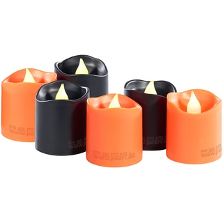 6er-Set Halloween-LED-Teelichter, bewegliche Flamme, orange & schwarz