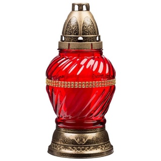 Glofrex S.C. Grabkerze Grablicht-Glas mit Kerze - rot/gold - Höhe 25 cm - Brenndauer 24 h rot