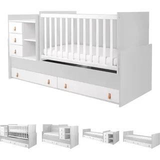 KIKKABOO Babybett Lorena 4 in 1 Kommode Schaukelfunktion Schreibtisch Jugendbett grau