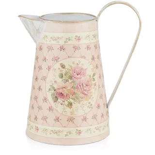 Moritz Deko Gießkanne Metall H 20 cm – Rosen Trellis Gittermuster Rosenmedaillon Shabby Chic Vintage Nostalgie – Trockenblumenvase rosa pink Goldrand Creme Wohndeko Landhaus Retro