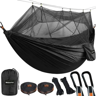NatureFun Ultraleichte Moskito Netz Camping Hängematte (300 X 200 cm) 300kg Tragfähigkeit,Atmungsaktiv, schnell trocknende Fallschirm Nylon Enthalten 2 x Premium Karabinerhaken 4 x Nylonschlingen