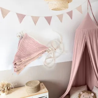 LILIMAUS Wimpelkette Stoff [in 12 Farben] Wimpelkette Kinderzimmer - 100% Baumwolle Handmade Girlande Stoff - Wimpelkette Musselin - Hausbett Deko Mädchen & Jungen - Girlande für Babyzimmer