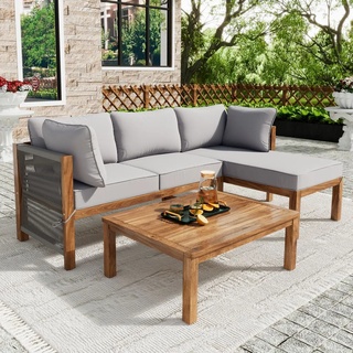 Flieks Lounge Gartenmöbel Sets 3 Teilig, Terassenmöbel Set mit Gartentisch, Kissen, Balkonmöbel Set Kleiner Balkon, Gartenlounge Akazienholz Set...