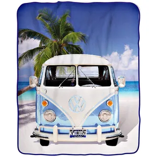 Große Original Volkswagen Fleece-Decke VW Bulli T1 blau 130 cm x 170 cm Camper-Van VW Bus T1 Decke Kuscheldecke Tagesdecke Fleecedecke Schmusedecke Flauschdecke Wohndecke passend zur Bettwäsche 048