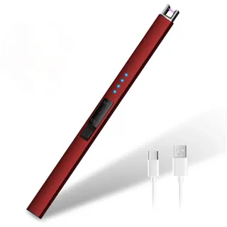 HOTERB Elektrischer Kerzenanzünder, elektrisches USB-Feuerzeug, wiederaufladbar, mit Typ-C-Anschluss, elektrisches Feuerzeug, Winddicht, langes Feuerzeug für Kerze, Gasherd, Grill (Rot)