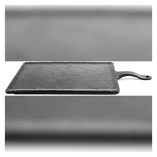 H&H Teller Melamin Schiefer Dekor mit Griff 22x33cm Schwarz
