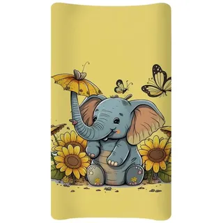 BYCHECAR Elefant Sonnenblume Wickelauflage Abdeckung für Baby Komfort Windel Wechseln Tisch Pad Abdeckungen Weiche Atmungsaktive Wickelunterlage Blätter Abdeckung Gelb AI039BZA8-2