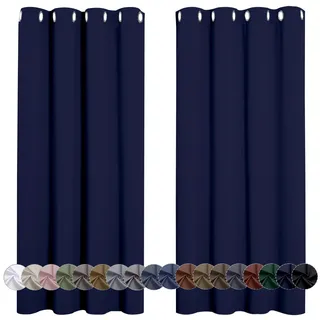 LONGCAO Gardinen Vorhänge mit Ösen 50 x 180 cm Verdunkelungsvorhang Thermovorhang Hitzeschutz Ösenvorhang Verdunklungsvorhänge Kurz 1Er Set for Bedroom Living Room, Dunkelblau