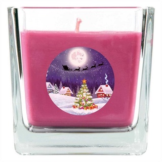 HS Candle Duftkerze (Dekokerze, 1-tlg), Weihnachten - Kerze im Glas, Kerze mit Weihnachts - Motiv, vers. Düfte / Größen lila Ø 8 cm x 8 cm x 8 cm x 8 cm