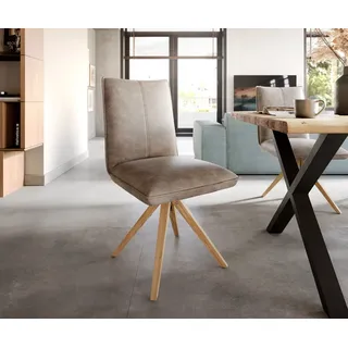 DELIFE Polsterstuhl Lelio-Flex, Holzgestell kantig Natur Mikrofaser Taupe Vintage 360° drehbar Taschen grau