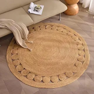 ZYFAB Handgewebt Rund Jute Bodenteppich Geflochten Runde Teppiche für Boho Heimdekoration Wohnzimmer Küche Natürlich Dekoration Fußmatte Teppich,Braun,60CM