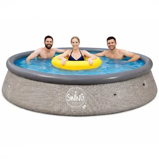 HAF - Swing Quick-Up Pool in grau (Ø 366 x 91 cm) | ca. 6.700 Liter | Selbsttragender Swimmingpool (rund) | Garten Planschbecken aufblasbar für Kinder und Erwachsene - kein Werkzeug nötig