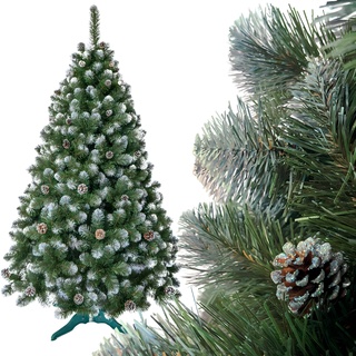 SMEREKA® Künstlicher Weihnachtsbaum mit Schnee 150 cm (Ø ca. 100 cm) - Tannenbaum Künstlich mit Ständer und Kiefernzapfen - Christbaum mit Schnee Christmas Tree