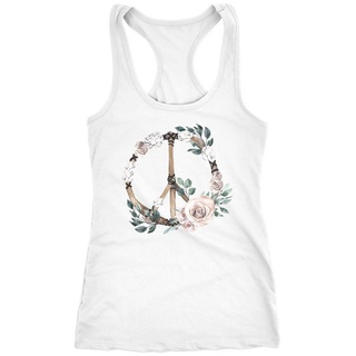 Neverless Tanktop Damen Tank-Top Peace-Symbol Blumen Flowerpower Hippie Boho Bohemian Racerback Neverless® weiß XL