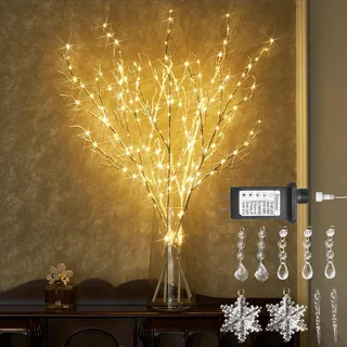 Hairui beleuchtete weiße Zweige Zweige Plug-in mit Dimmer und Timer 32IN 200 LED Feen Lichter, beleuchtete Weiden Zweige für Indoor Outdoor Home Room Weihnachtsdekoration (Vase ausgeschlossen)