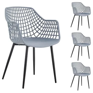 IDIMEX Gartenstühle Lucia im 4er Set, Hellgrau - Schalenstuhl mit Armlehne aus Kunststoff, Retro Design für Indoor & Outdoor geeignet, pflegeleicht und UV-beständig, Esszimmerstühle für 4 Personen