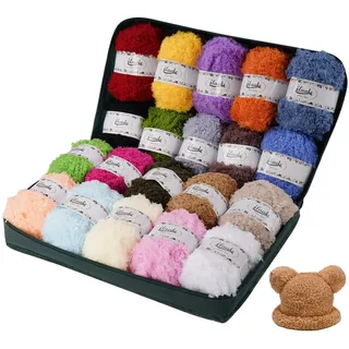 ilauke Flauschige Wolle 20x30g, 20 Farben Polyester Wolle zum Häkeln, Dickes Yarn mit Tragetasche, Fluffy Yarn Flauschig Weich und Sanft zur Haut zum Kunsthandwerk