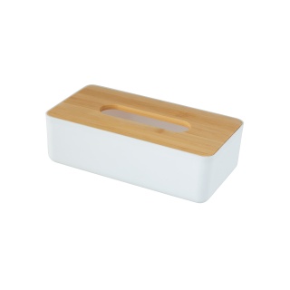WENKO Kosmetiktücher Box Rotello, Deckel aus Bambus 25318100 , Farbe: weiß