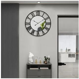 Jioson Wanduhr Spiegel Wanduhr 40cm Metall-Spiegel-Wanduhr, Retro Silent Wall Clock (Schwarz Wanduhren Modern Wohnzimmer mit Spiegel) schwarz