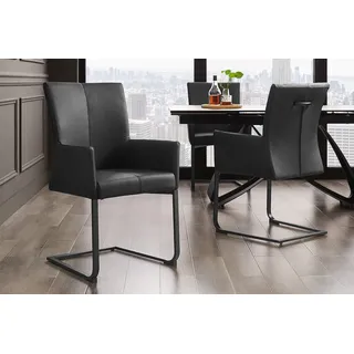 riess-ambiente Esszimmerstuhl SAMSON schwarz · Schwingstuhl mit Echtleder-Bezug (Einzelartikel, 1 St), Esszimmer · mit Armlehnen & Metallrahmen · bis 120kg belastbar schwarz