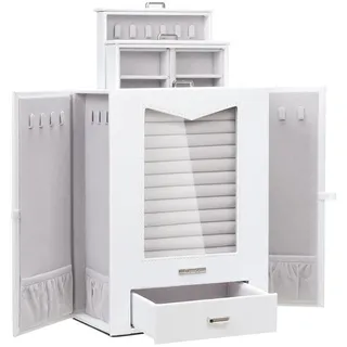 Yorbay Schmuckkasten mit echtem Glasfenster Halsketten Haken, Weiß, Schmuckkasten mit Glasfenster, Schmuckschatulle weiß