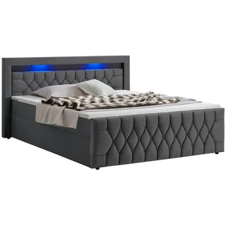 Juskys Boxspringbett Leona Samt 180x200 cm Grau
