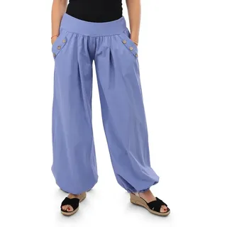 malito more than fashion Haremshose malito Damen Pumphose mit Holzzierknöpfen 23245H Pumphose Sommerhose locker und luftig Einheitsgröße blau