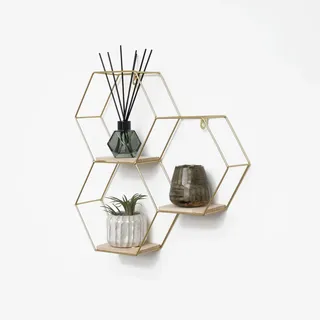 Ivol Wandregal, Gold, Metall, 3 Fächer, 41x40.5x10.5 cm, Wohnzimmer, Regale, Wandregale