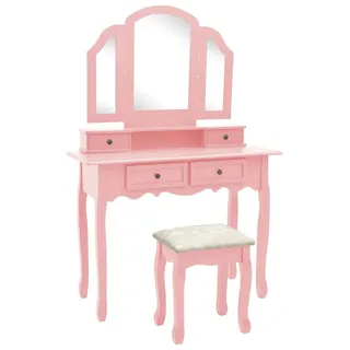 furnicato Schminktisch Frisiertisch mit Hocker 100x40x75/146 cm Rosa aus Massivholz (1-St), Schminktisch mit 3-in-1 Spiegel, 4 Schubladen und passendem Hocker rosa