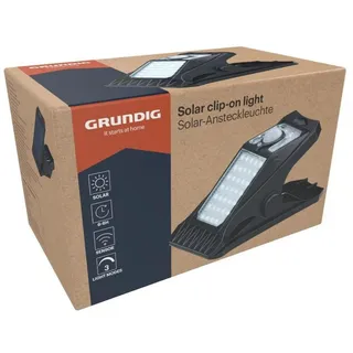 GRUNDIG Solar Clip-On Leuchte Wiederaufladbar Solar Tragbar Kompakt Mobil LED Leuchte Outdoor Camping Solarleuchte Beleuchtung Solarlampe Solarlicht - Schwarz